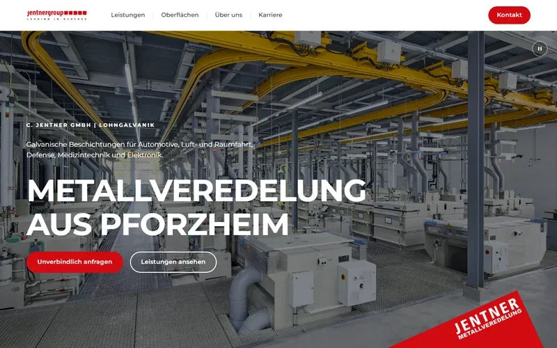 Startseite der neuen Website jentner.de mit Blick in die Galvanik der C. Jentner GmbH
